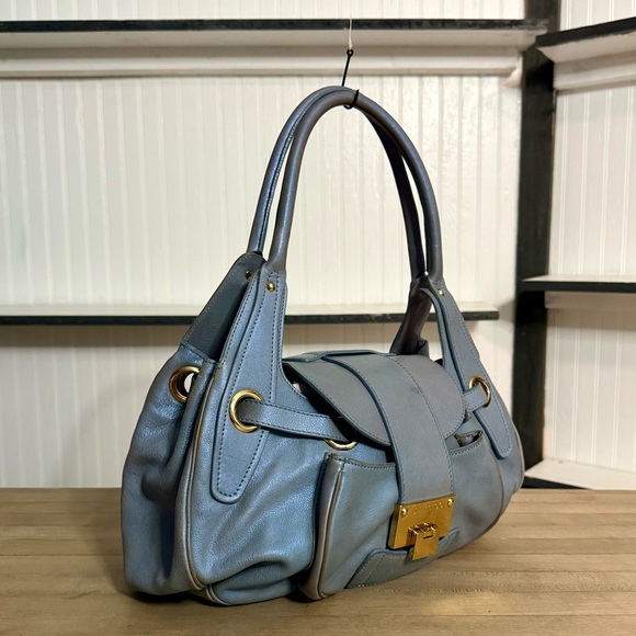 RARE Jimmy Choo Blue Leather Satchel Handle Bag Purse - Picture 2 of 10
